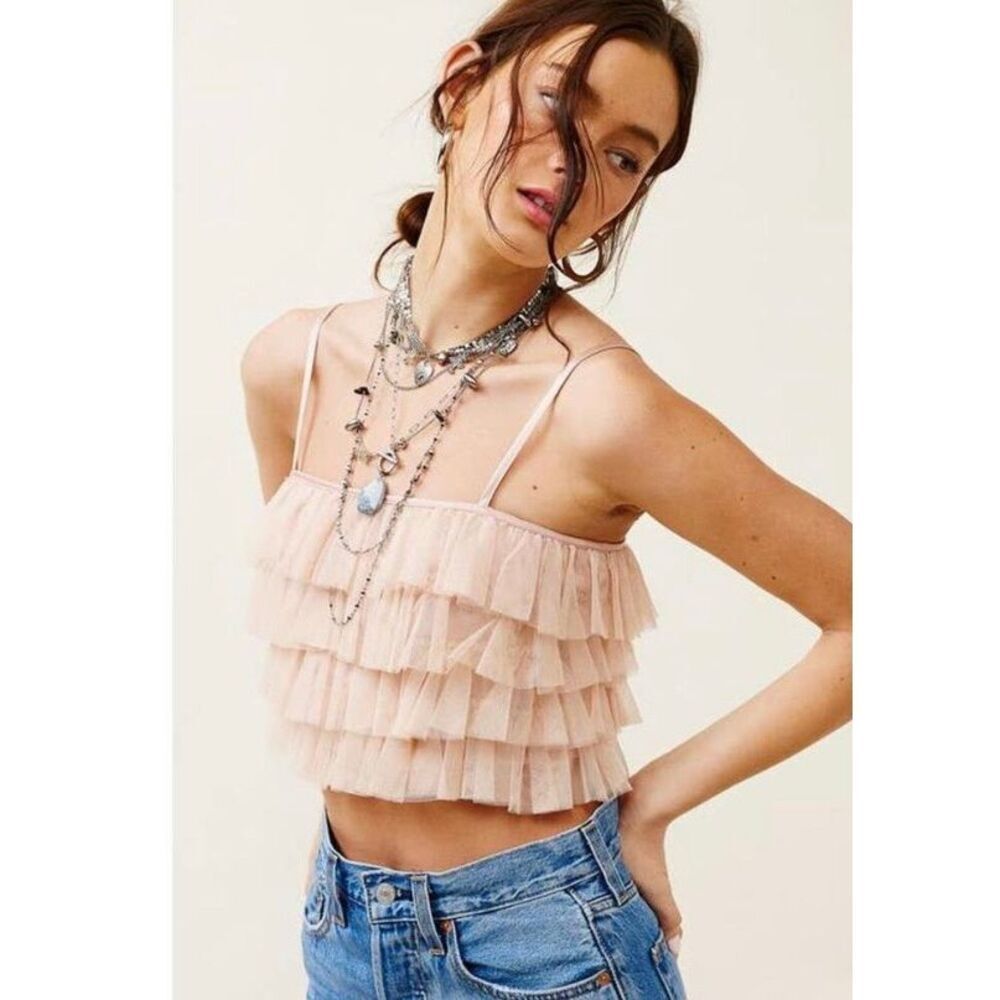 NWT Mimosa ruffled tulle tiered, cropped light dusty pink BoHo western L